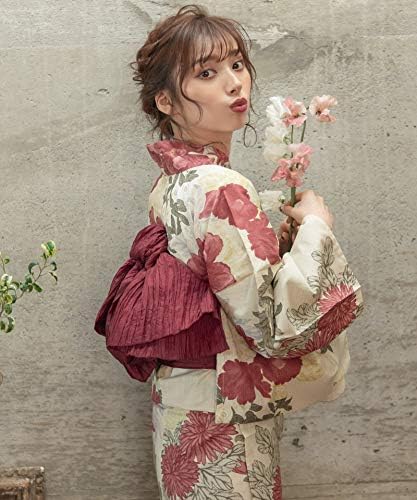 Dita レディース 浴衣 5点セット ピンク 白 花柄 水彩 和風